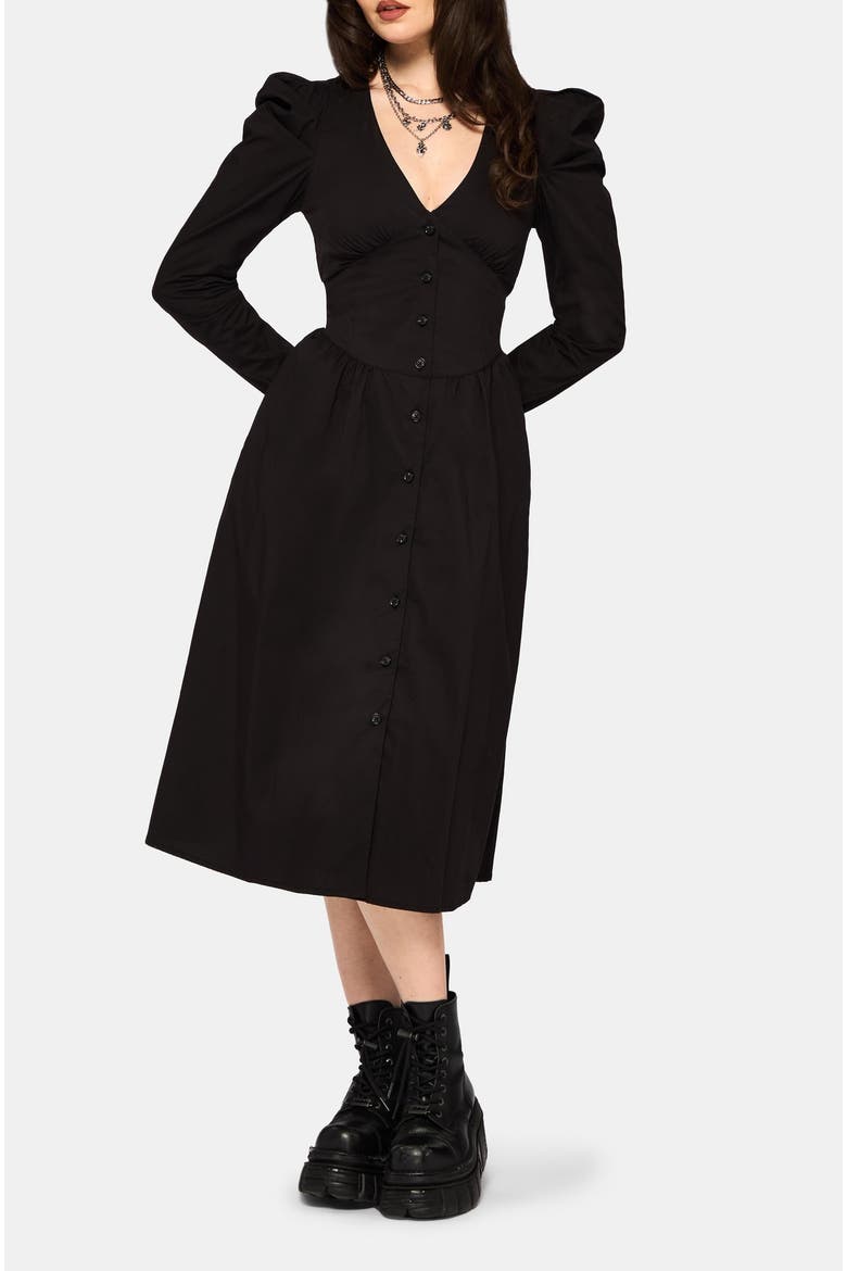 Morag Button Up Cotton Midi Dress, Main, color, Black