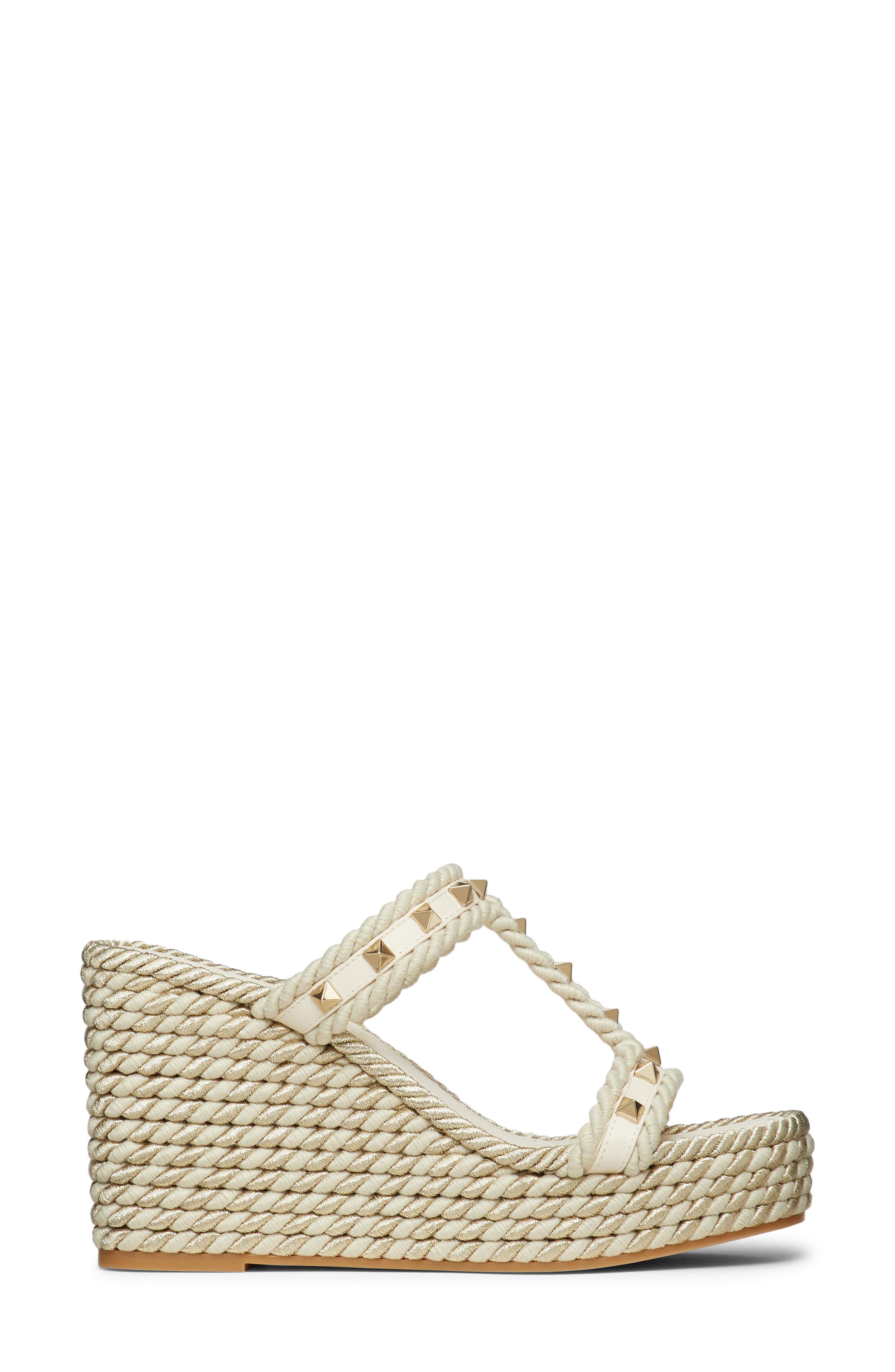 Valentino Garavani Rockstud Torchon Wedge Sandal, Alternate, color, I16 Light Ivory