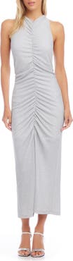 FIFTEEN TWENTY Bailey Center Ruched Metallic Knit Midi Dress