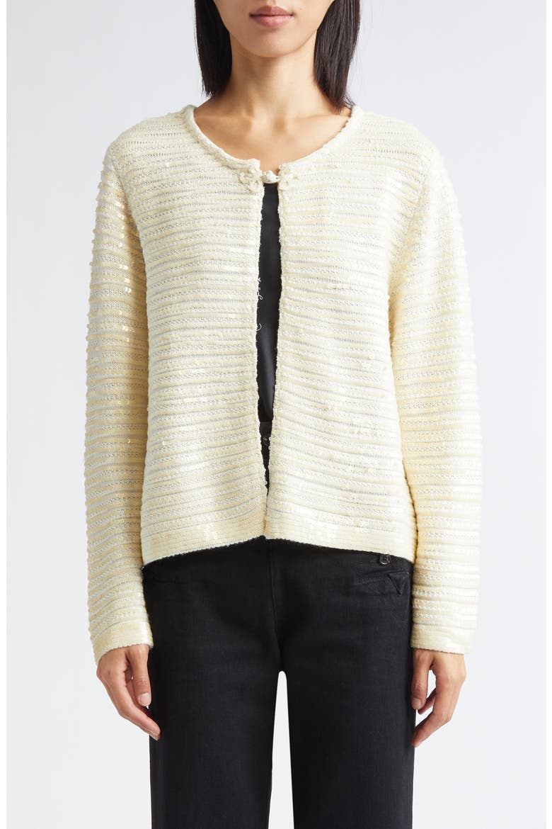 Spotlight Sequin Virgin Wool Swing Cardigan, Main, color, IVORY