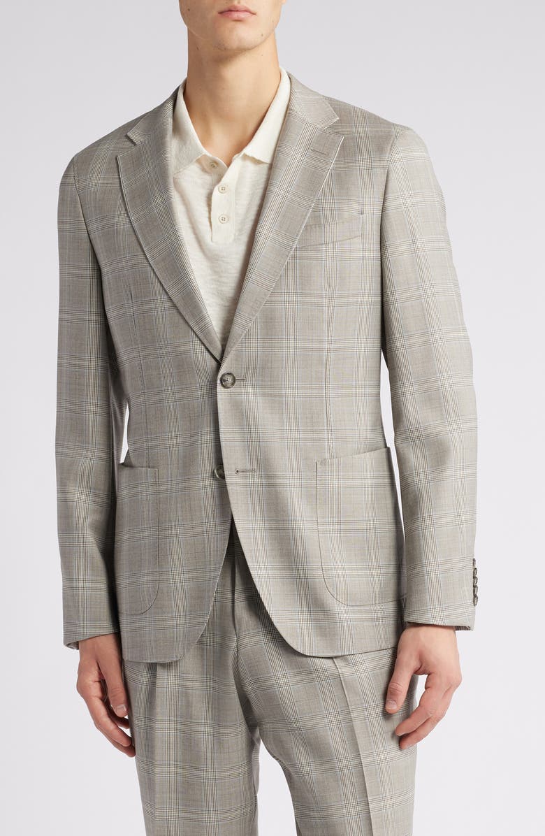 BOSS Heston Glen Plaid Wool Suit, Alternate, color, Open Grey Green