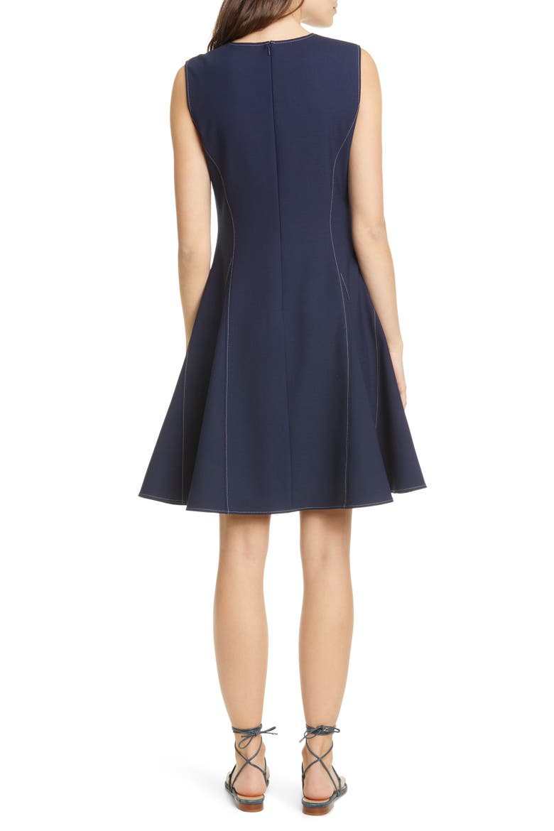 Water Drop Contrast Stitch Crepe Fit & Flare Dress, Alternate, color, NAVY