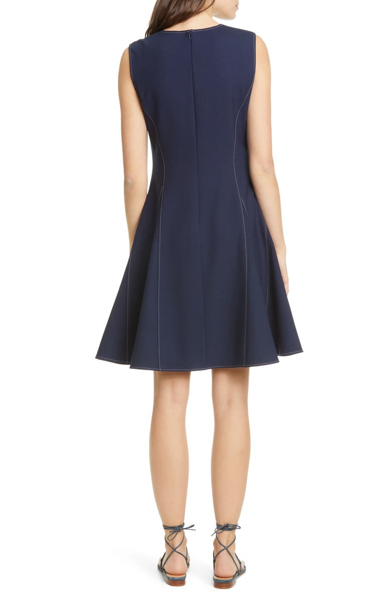 Adeam Water Drop Contrast Stitch Crepe Fit & Flare Dress, Alternate, color, 