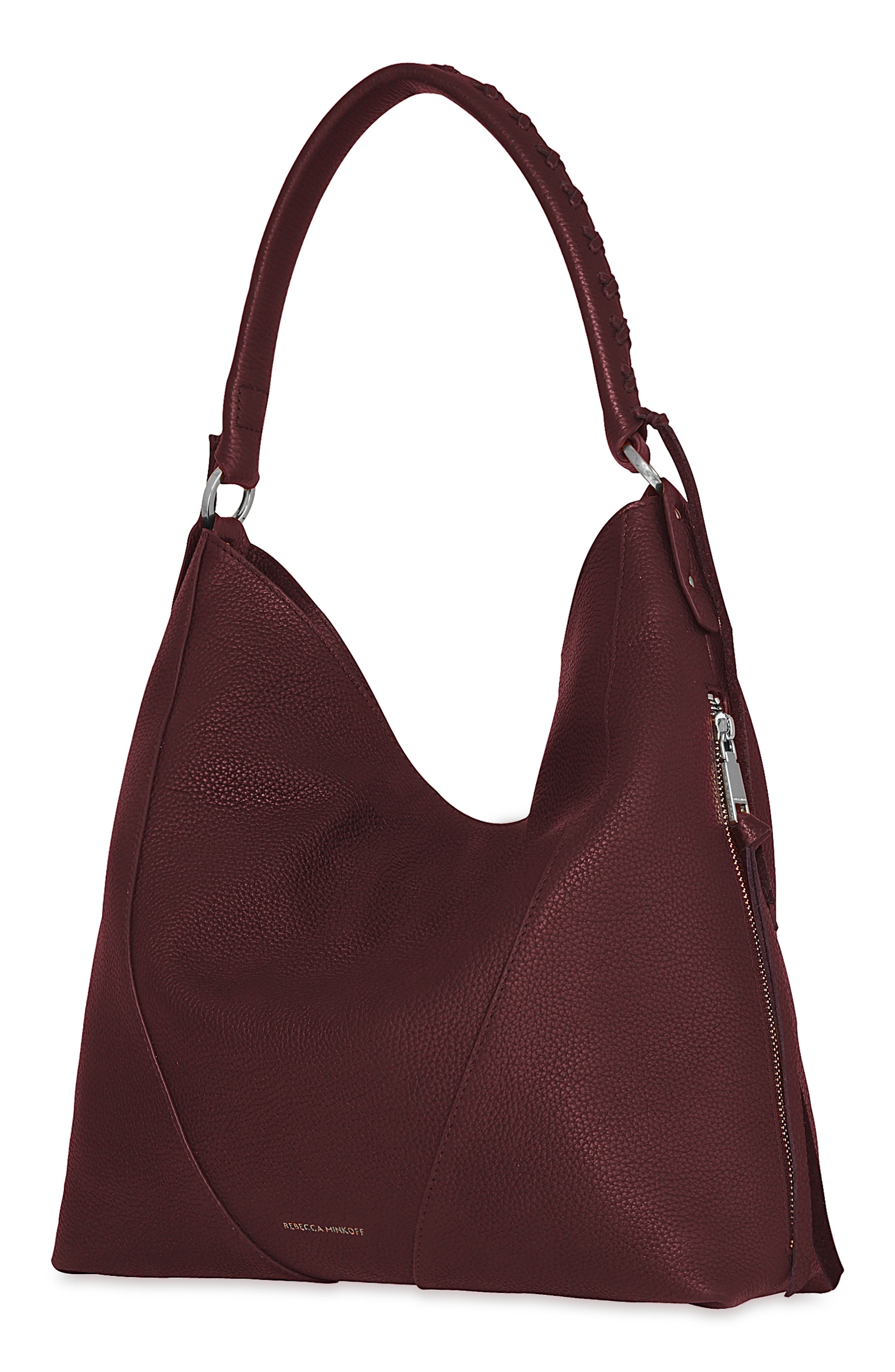 Rebecca Minkoff Mae Pebbled Leather Hobo Bag, Alternate, color, Port