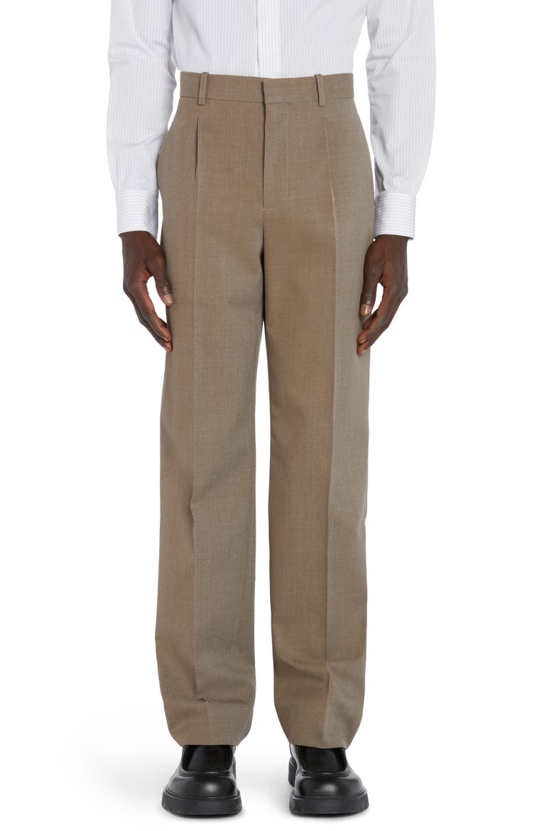 Pleated Multicolor Wool Twill Dress Pants, Main, color, GREY/ OCHRE MELANGE