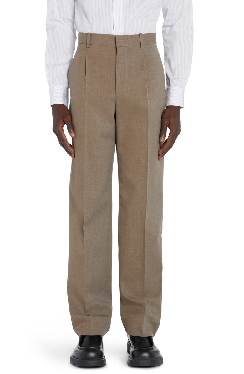 Bottega Veneta Pleated Multicolor Wool Twill Dress Pants, Main, color, Grey/ Ochre Melange