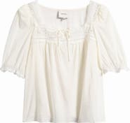 Reformation Wildflower Lace Trim Puff Sleeve Organic Cotton Blend Top