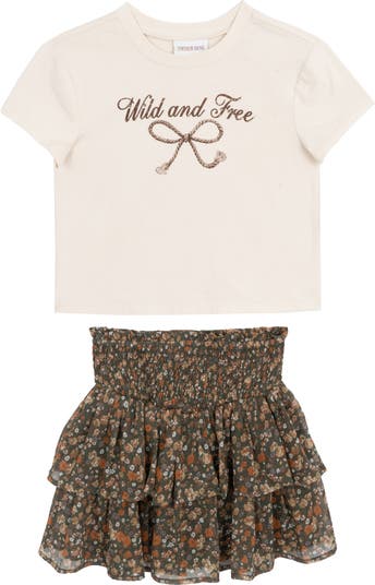 Kids' Graphic T-Shirt & Tiered Skort Set