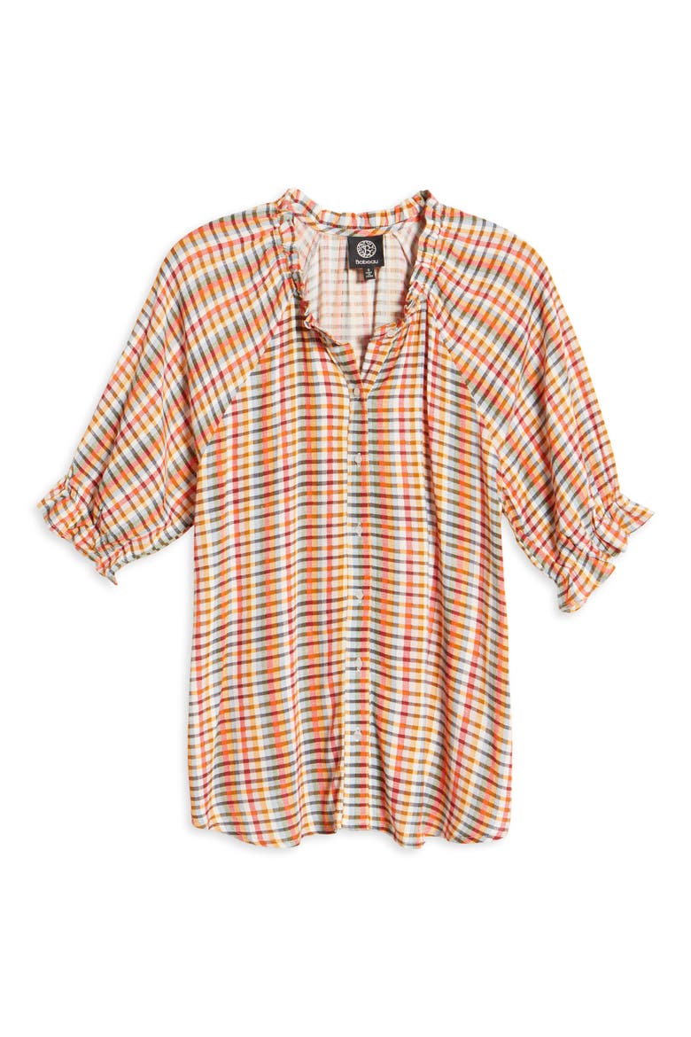Print Button Front Blouse, Alternate, color, MULTI GINGHAM