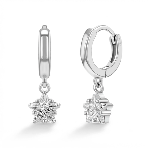 Star CZ Dangle Girl Hoop Earrings
