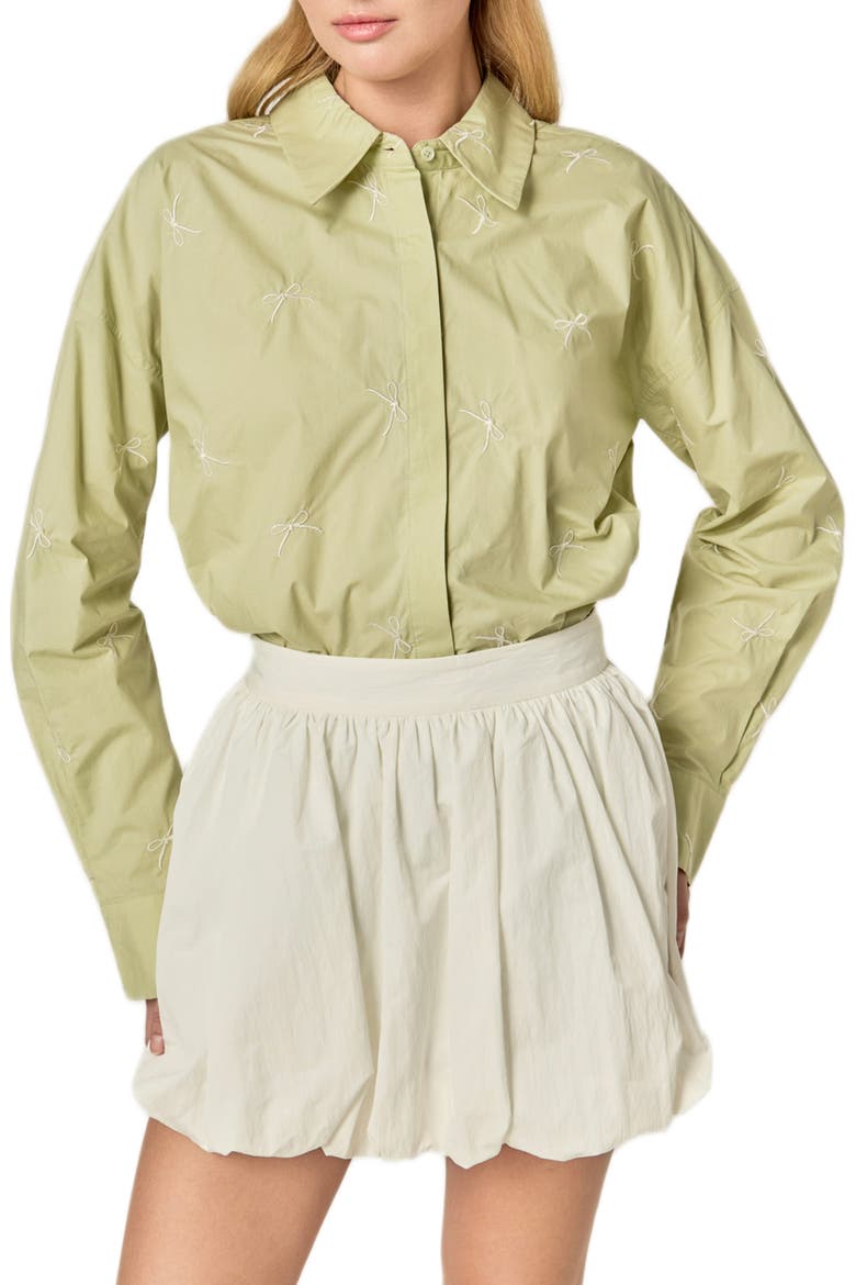 Bow Embroidery Shirt, Main, color, SAGE
