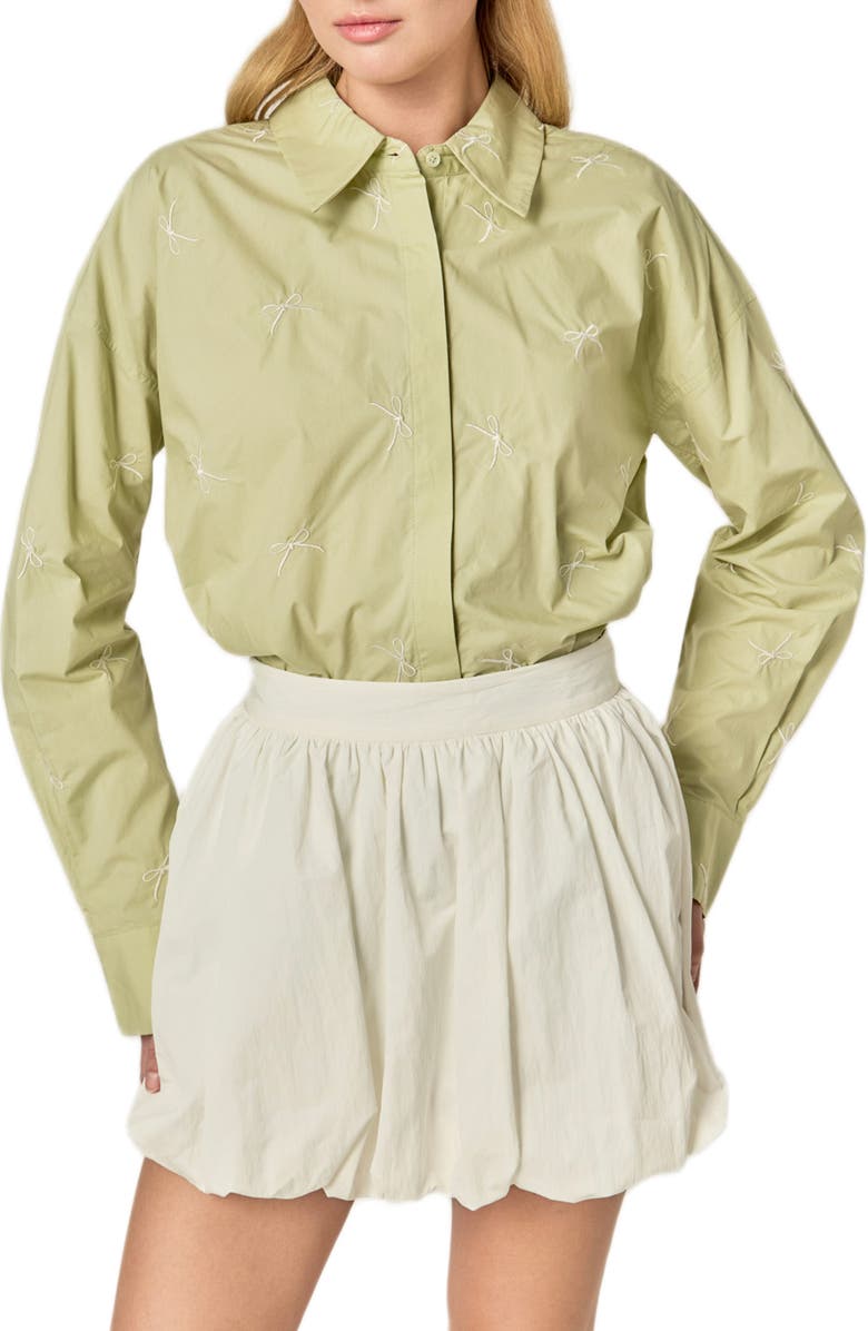 English Factory Bow Embroidery Shirt, Main, color, Sage