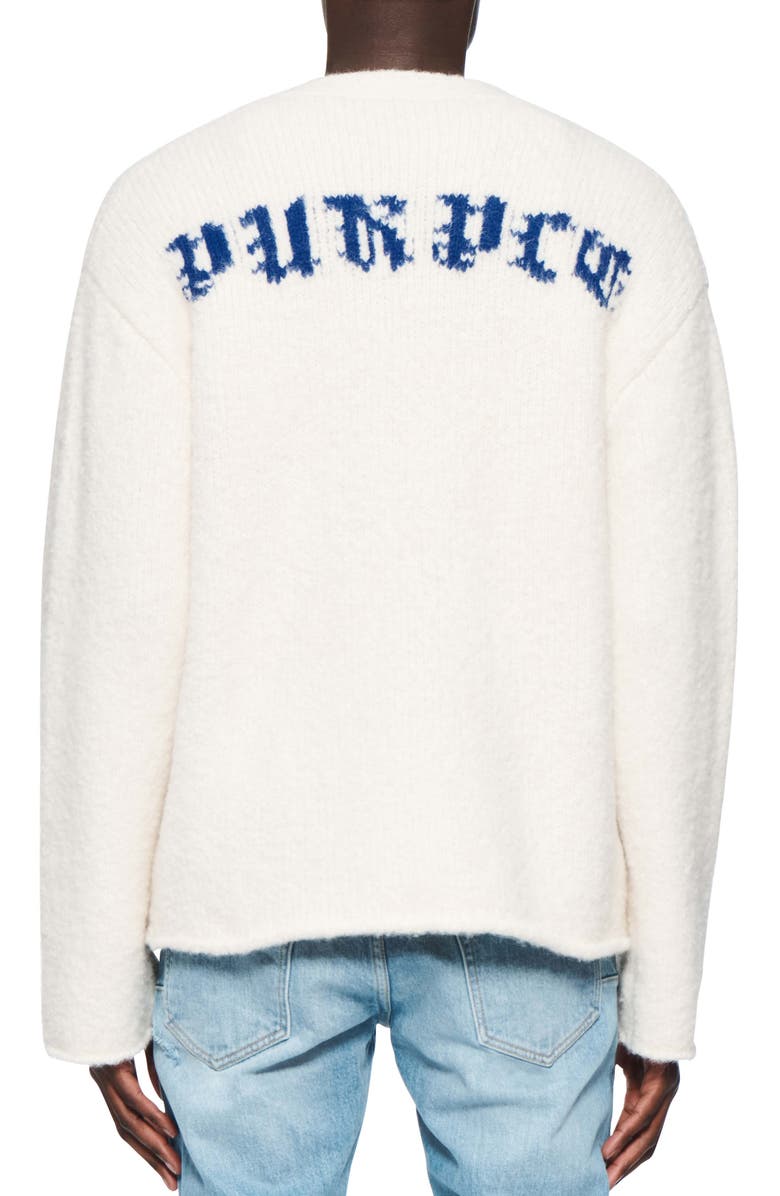 PURPLE BRAND Relaxed Fit Intarsia Logo Cardigan, Alternate, color, Off White