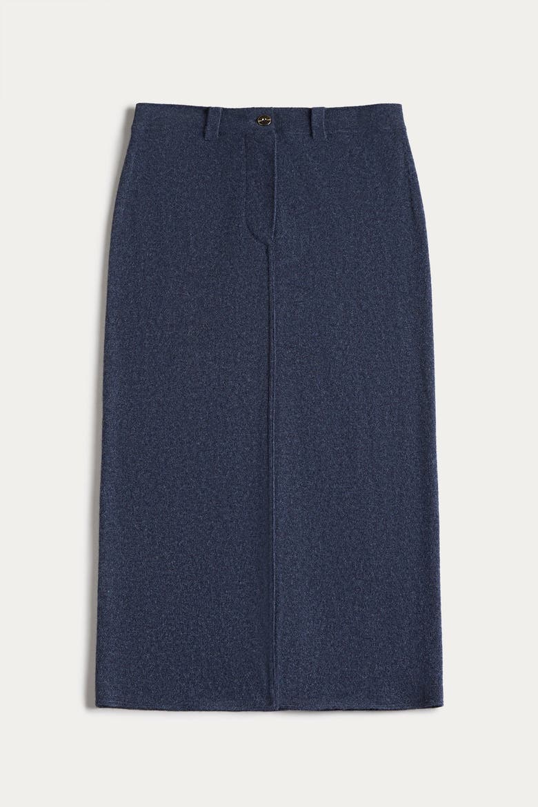 Venice Denim Cashmere Midi Skirt, Alternate, color, Indigo