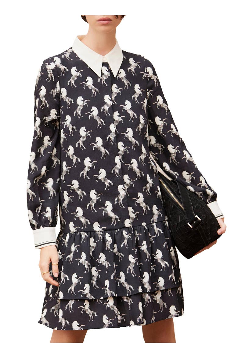 Horse Print Mini Shirt Dress, Main, color, Black