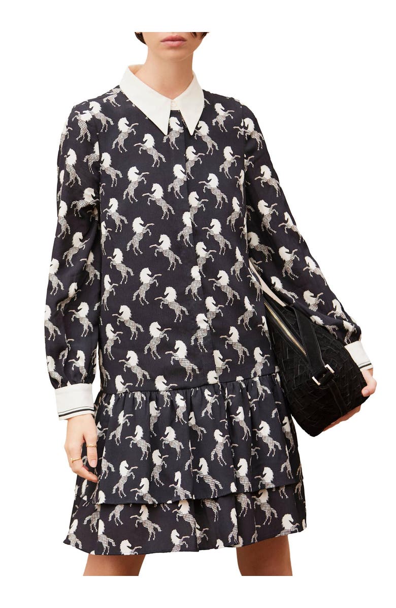 MINT VELVET Horse Print Mini Shirt Dress, Main, color, Black