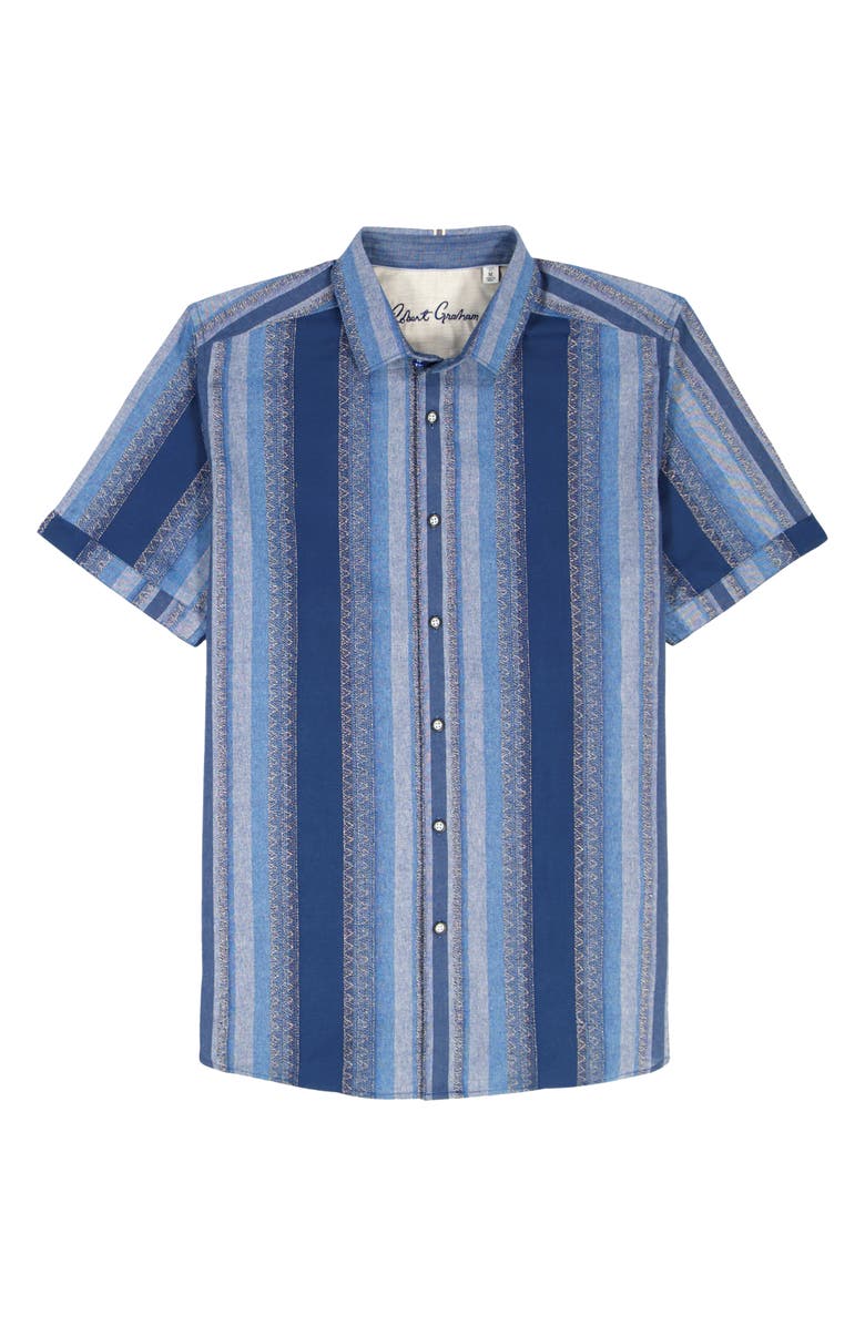 Robert Graham Pembroke Stripe Cotton Short Sleeve Button-Up Shirt, Alternate, color, Indigo