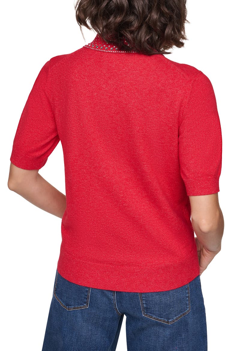 Crystal Embellished Collared Sweater, Alternate, color, ADMIRAL RED