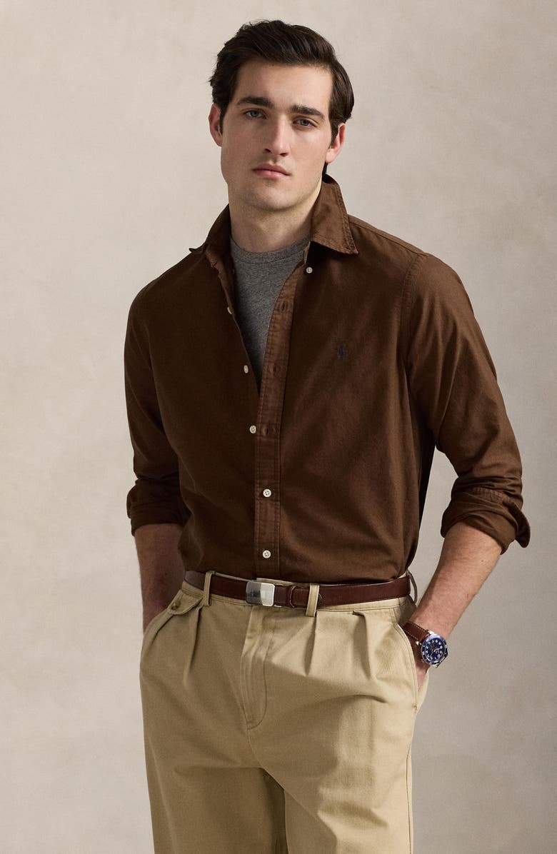 Polo Ralph Lauren Solid Cotton Oxford Button-Down Shirt, Alternate, color, Chocolate Mousse/Freshwater Pp