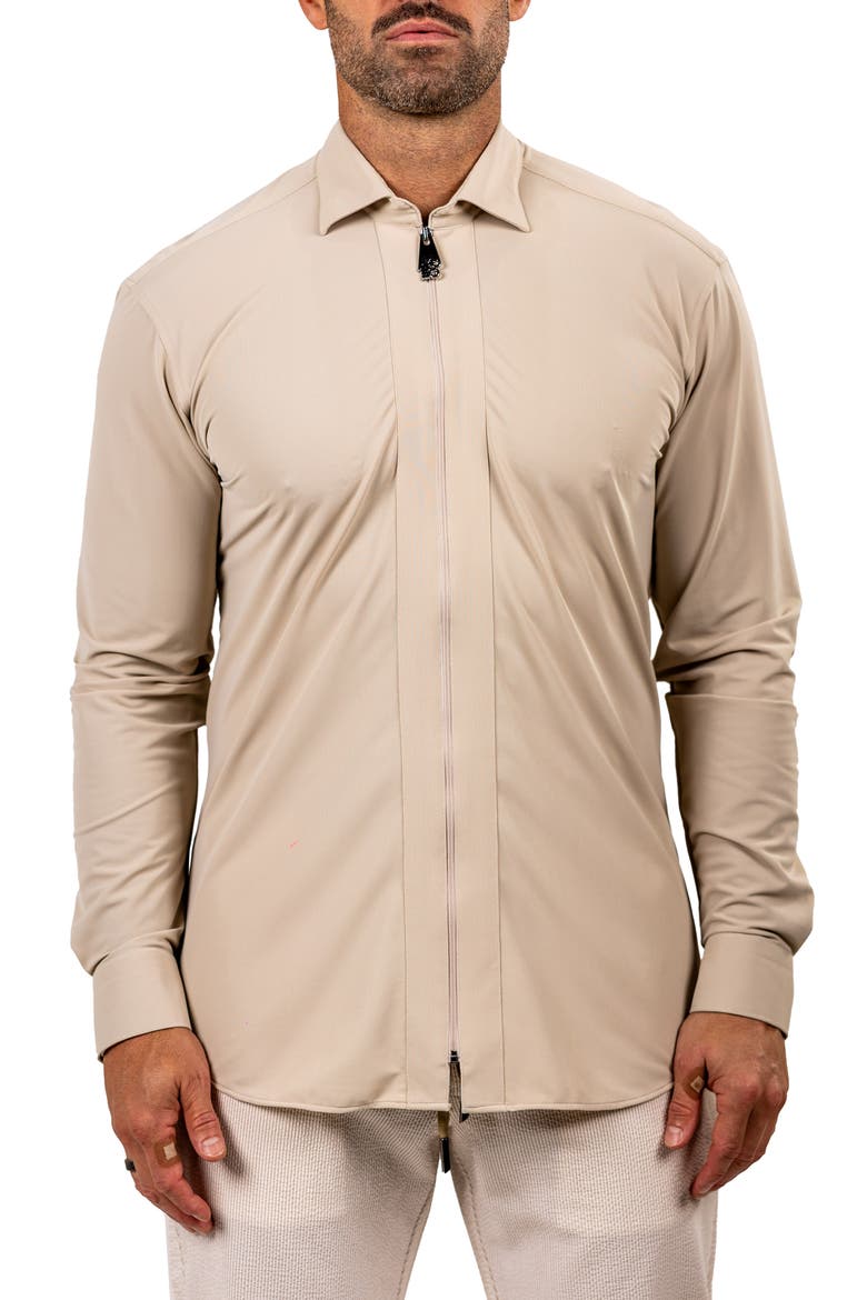 FibZip Marthyr Knit Zip-Up Shirt, Main, color, BROWN