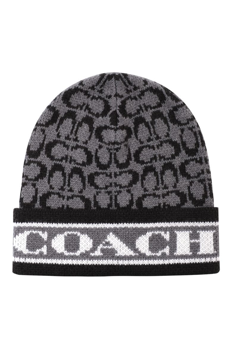 Signature C Logo Wool Blend Beanie, Main, color, BLACK