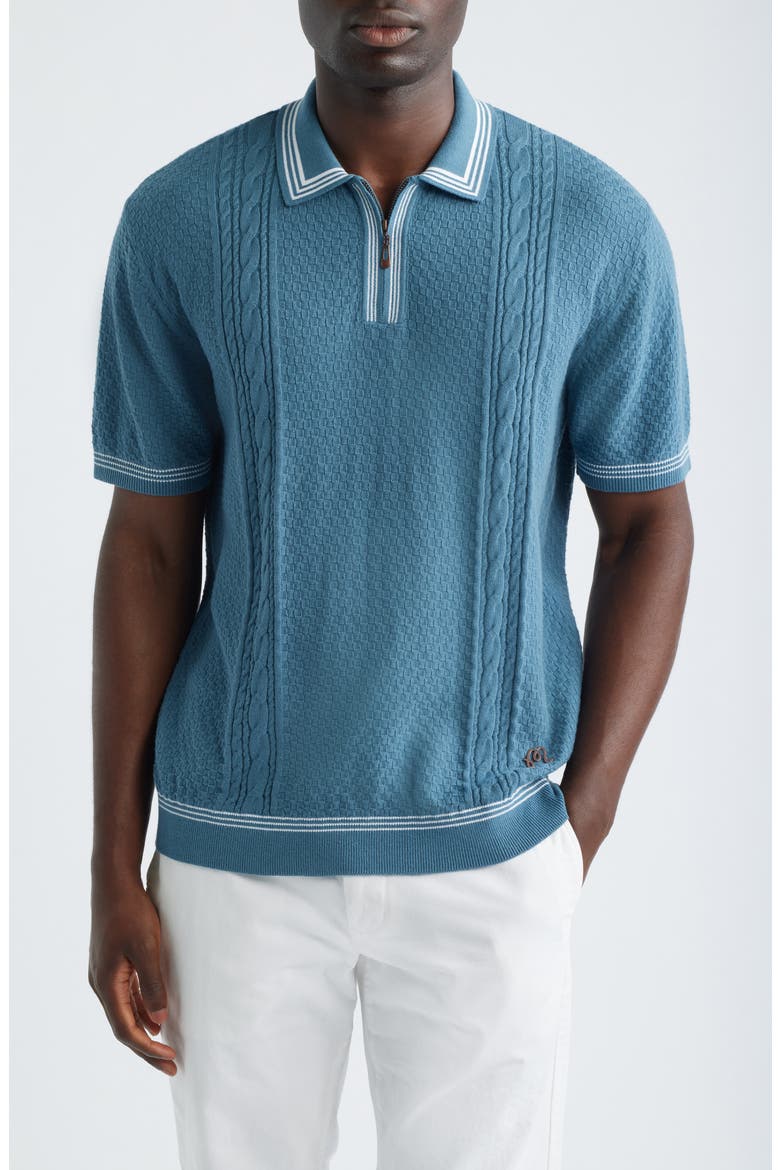 Navarro Textured Cotton Zip Polo, Main, color, AEGEAN BLUE
