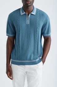 MALBON Navarro Textured Cotton Zip Polo