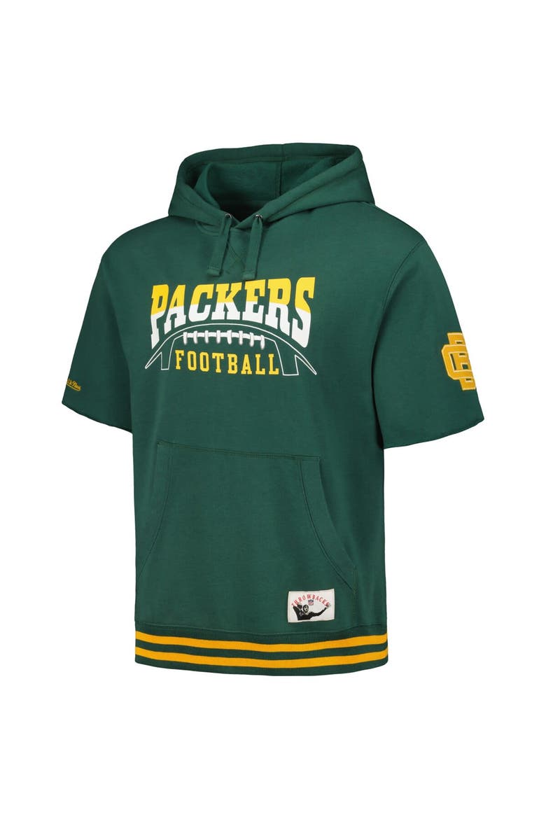 Men's Mitchell & Ness Green Green Bay Packers Pre-Game Short Sleeve Pullover Hoodie, Alternate, color, Green
