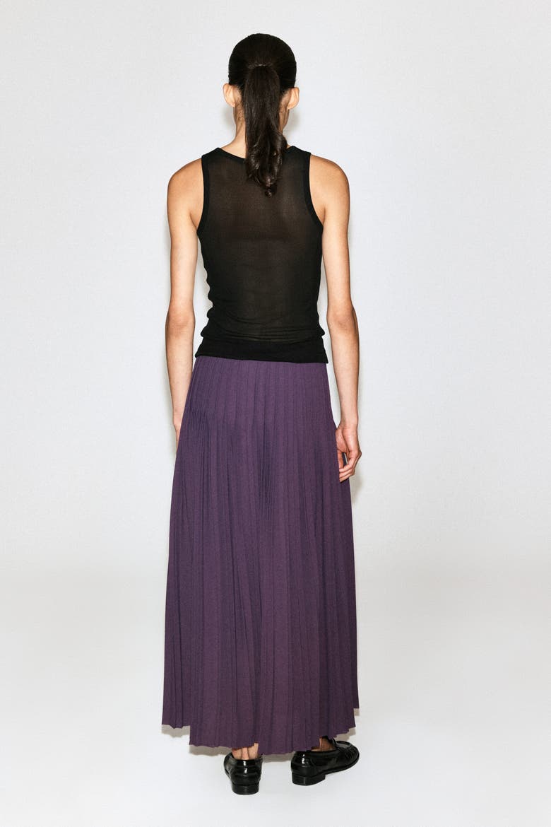 Pleated Crepe Midi Skirt, Alternate, color, PLUM