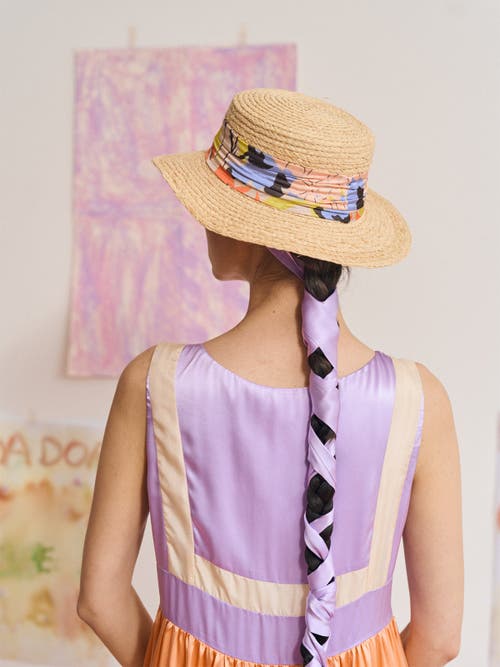 Lost Pattern Nyc "frida's Garden" Straw Hat With Ribbon Band In Neutral