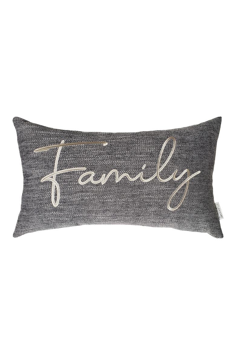 Sentiments Family Embroidered Accent Pillow, Main, color, GRAY