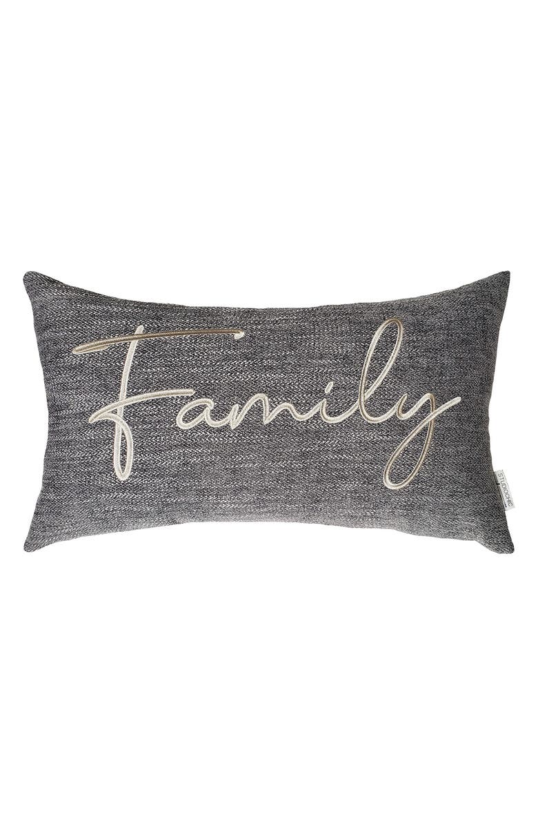 STUDIOCHIC Sentiments Family Embroidered Accent Pillow, Main, color, Gray