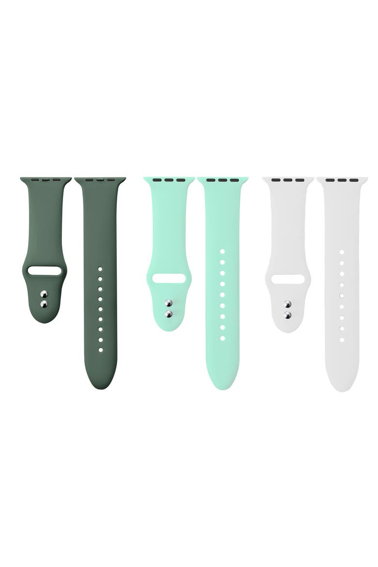 Assorted 3-Pack Silicone Apple Watch® Watchbands, Main, color, GREEN/ MINT/ WHITE