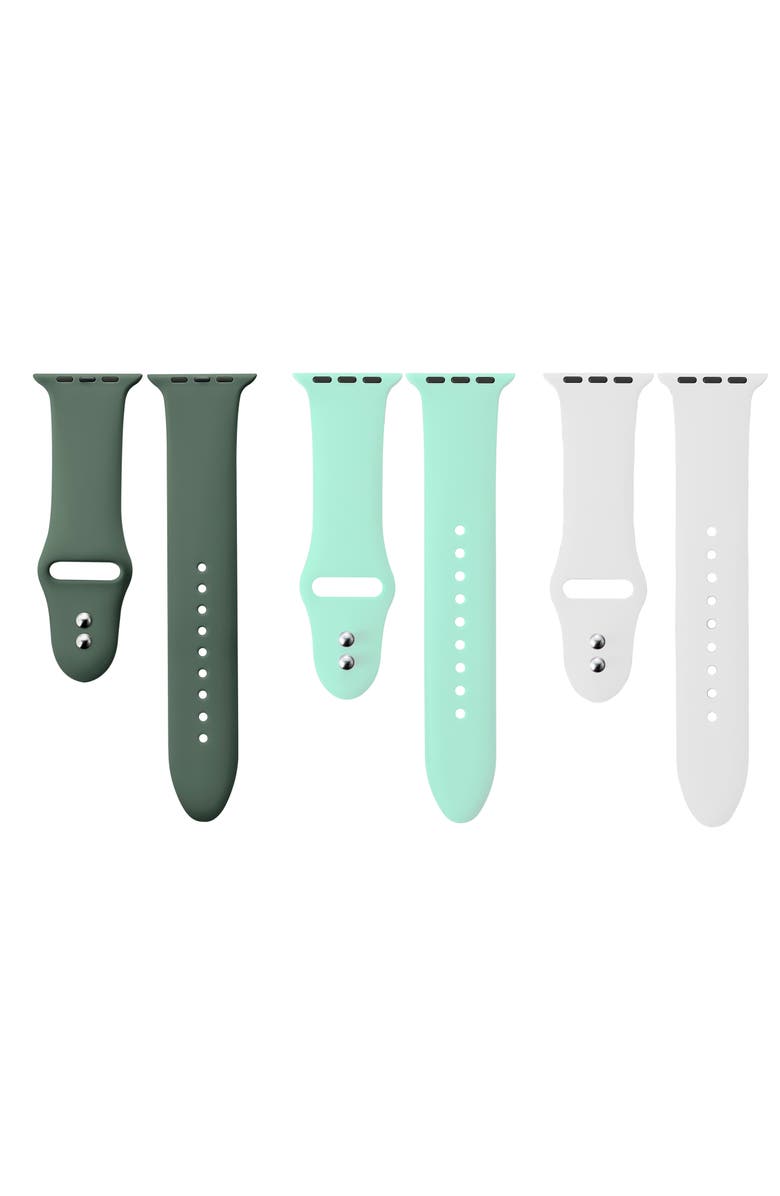 The Posh Tech Assorted 3-Pack Silicone Apple Watch<sup>®</sup> Watchbands, Main, color, Green/ Mint/ White