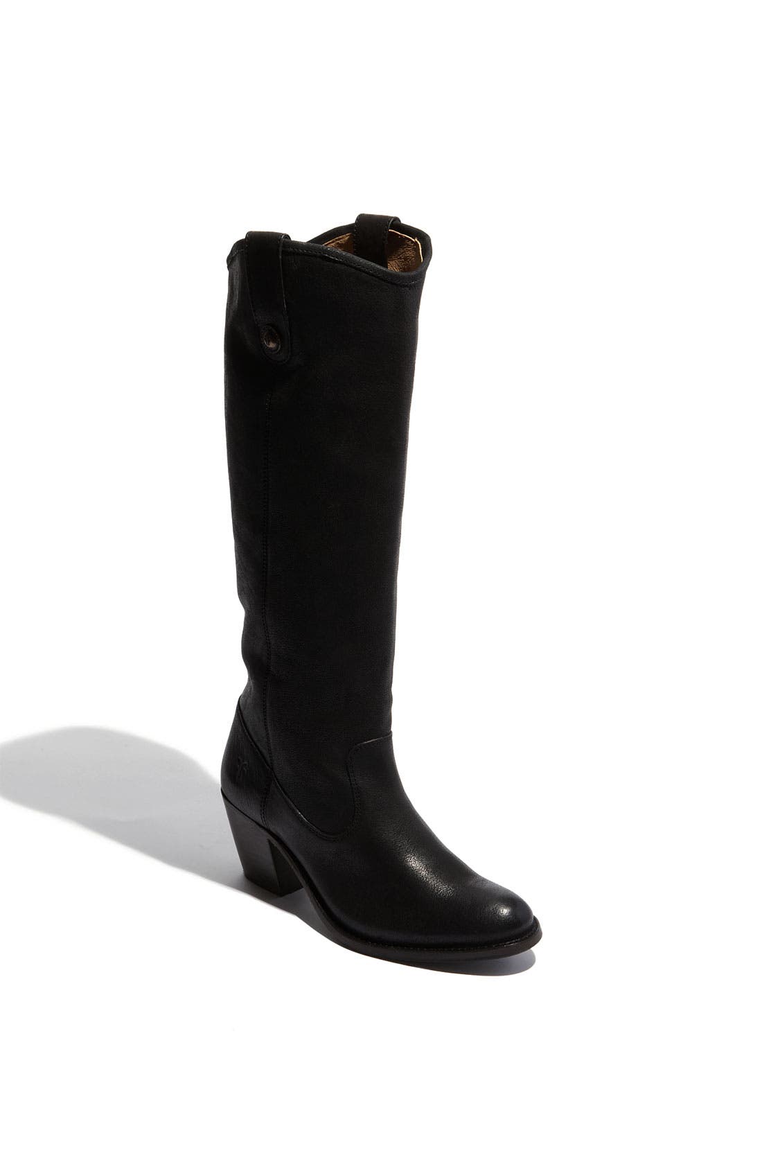 'Jackie Button' Leather Riding Boot, Main, color, BLACK