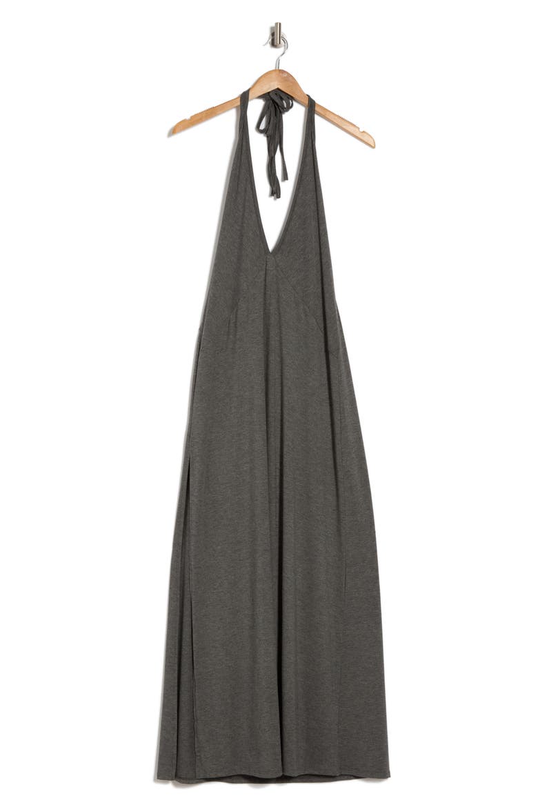 Plunge Halter Neck Maxi Dress, Alternate, color, CHARCOAL