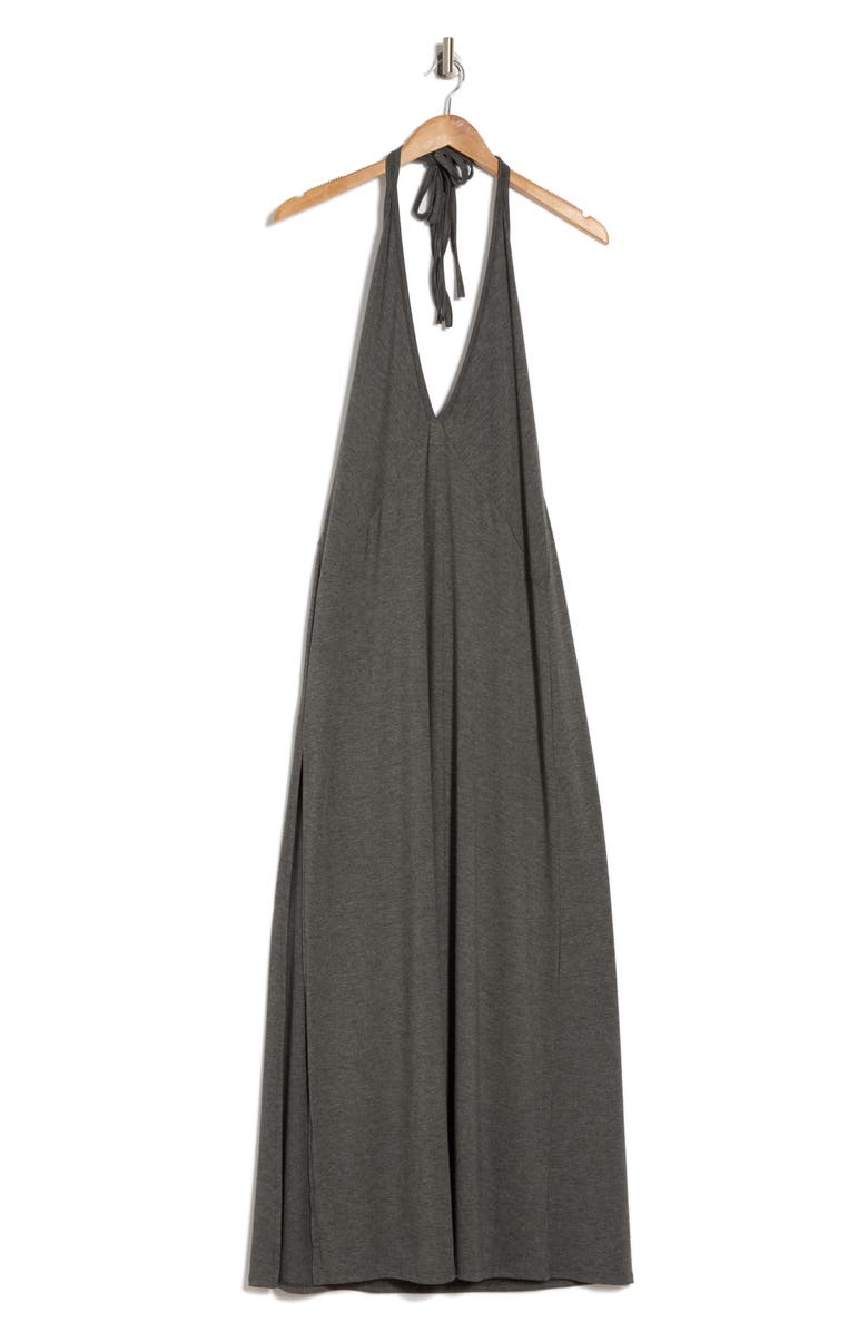 GO COUTURE Plunge Halter Neck Maxi Dress, Alternate, color, Charcoal