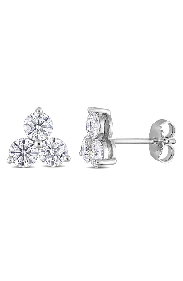 Julianna B. Moissanite 3-Stone Stud Earrings, Main, color, Sterling Silver