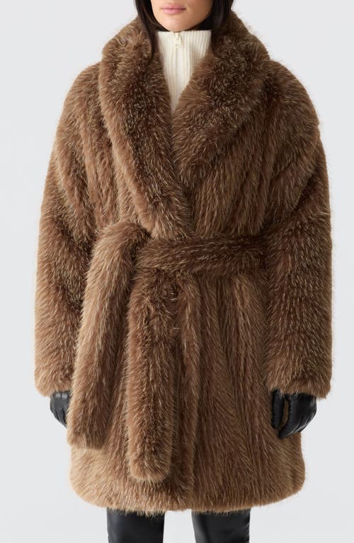 Mackage Kacela Faux-fur Wrap Coat In Brown