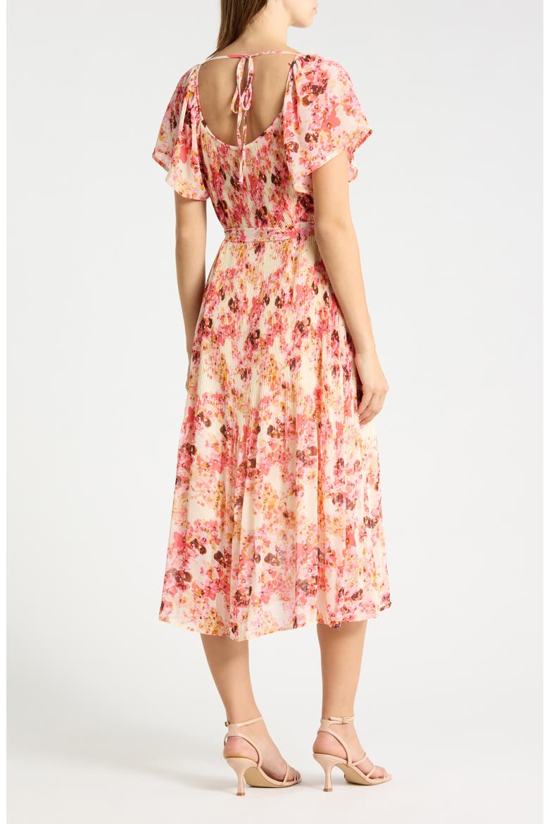Floral Print Tie Waist Dress, Alternate, color, CALYPSO CORAL