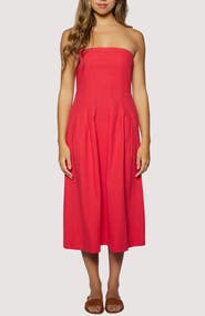 Lost + Wander Ruby Breeze Strapless Cotton & LInen Midi Dress