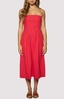 Ruby Breeze Strapless Cotton & LInen Midi Dress