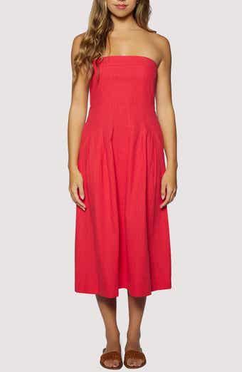 Lost + Wander Ruby Breeze Strapless Cotton & LInen Midi Dress