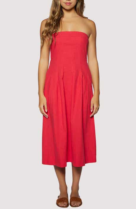 Lost + Wander Ruby Breeze Strapless Cotton & LInen Midi Dress