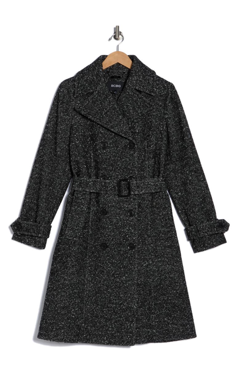 BCBGeneration Double Breasted Trench Coat, Alternate, color, Blk-White Twill