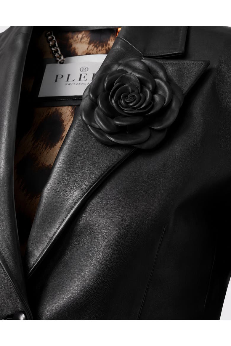 Fitted Leather Blazer Flower Women, Alternate, color, black