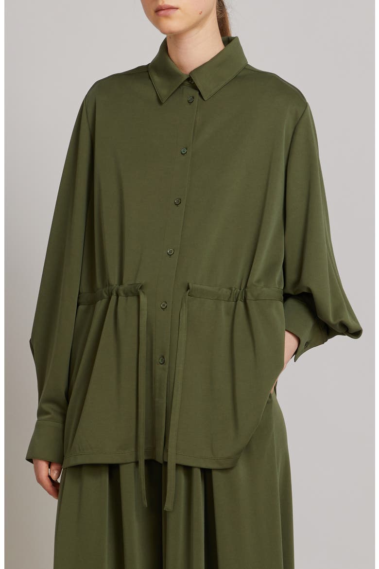 Passo Tie Waist Jersey Button-Up Shirt, Main, color, MOSS GREEN