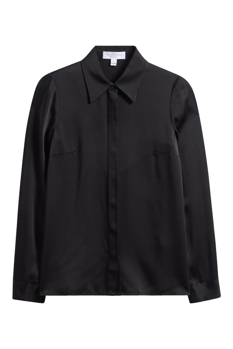 Hansen Charmeuse Button-Up Shirt, Alternate, color, BLACK
