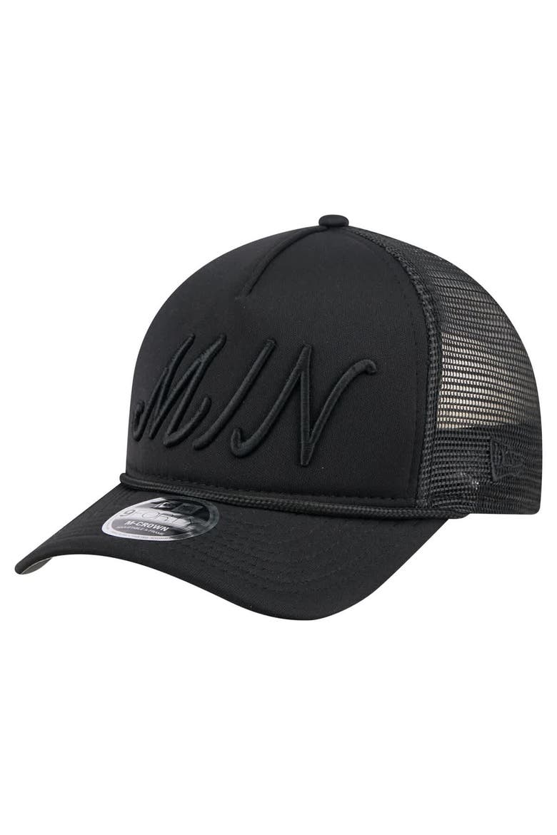 Men's New Era Black Minnesota Twins City Initial 9FORTY A-Frame M-Crown Adjustable Trucker Hat, Main, color, Black