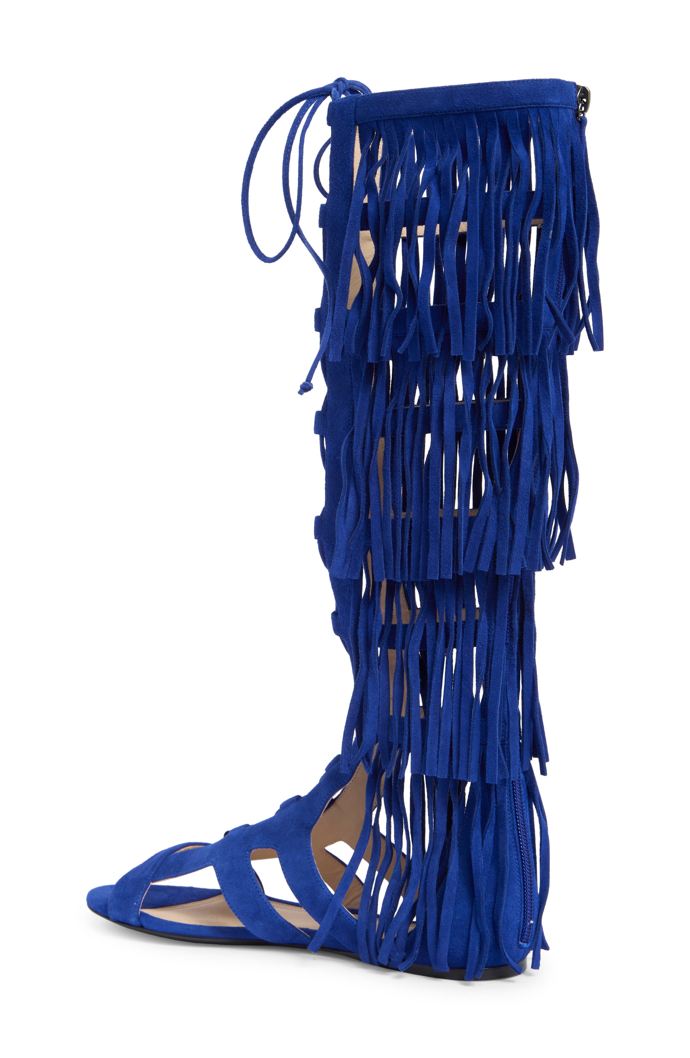 Longchamp Ghillie Lace-Up Fringe Sandal, Alternate, color, 